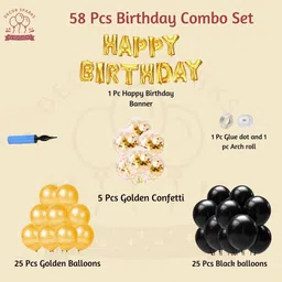 khushdin Black and Golden Birthday Set with Foil Happy Birthday Banner, Balloons, image 2