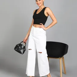 urbano fashion Women Flared High Rise White Jeans image 4