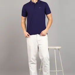 arrow Men Solid Polo Neck Cotton Blend Blue T-Shirt image 2