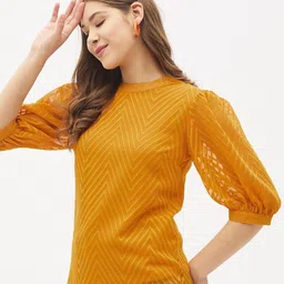 harpa Casual Puff Sleeves Self Design Women Yellow Top image 3