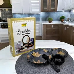 inpro Pack of 16 Melamin Black Dinner Set Contains – 4 Dinner Plates, 4 Half Plates, 4 Bowls, 4 Spoons Dinner Set-picture-15