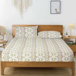 aurave Multicolor Abstract 250 TC Cotton King Fitted Bedsheet with 2 Pillow Covers image 2