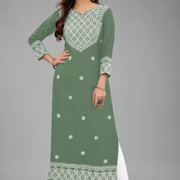 fantasy fab Women Embroidered Cotton Rayon Straight Kurta-picture-20
