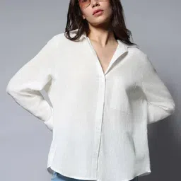 saarshe Women Boxy Fit Solid Double Collar Casual Shirt-picture-28