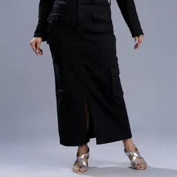 turning blue Women Solid Pencil Black Skirt image 1