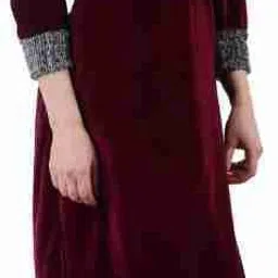 raabta fashion Solid Velvet Stitched Flared/A-line Gown image 3