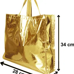 heart home Gold Shiny Shopping Re-usable Eco-Friendly Hand Bag,Small Size-Pack of 3 (Gold) Pack of 3 Grocery Bags image 2