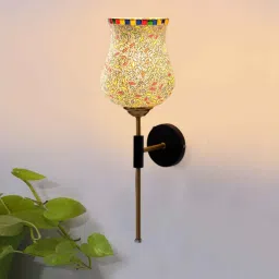 new era Antique Gold Wall Lamp with Mosaic Glass image 1