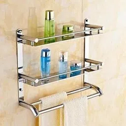 vansi by vansi Stainless Steel Multi-use Rack / Bathroom Shelf / Kitchen Shelf / Bathroom Stand / Bathroom Rod / Bathroom Accessories Stainless Steel Wall Shelf (Number of Shelves - 2, Silver) Silver Towel Holder Silver Towel Holder-picture-10