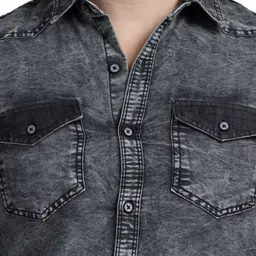 cazzba Men Regular Fit Washed Spread Collar Casual Shirt image 4