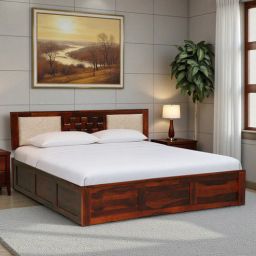woodsworth from pepperfry Woodway Sheesham Wood King Size Bed In Honey Oak Finish With Hydraulic Storage-picture-29