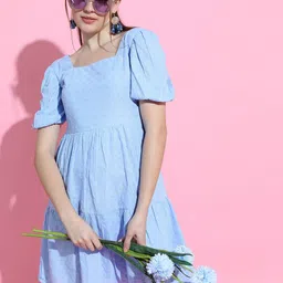 tokyo talkies Women Skater Blue Above Knee/Mid Thigh Length Dress-picture-28