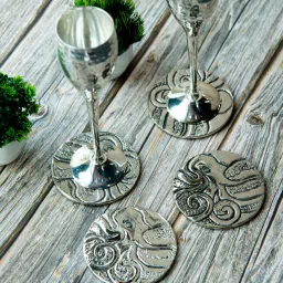 GIBOX Silver Octa Coasters for Dining Set Kitchen Table Home D cor Restaurants Designer (Set of 4) image 1