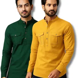 crowntail Pack of 2 Men Solid Pure Cotton Straight Kurta-picture-28