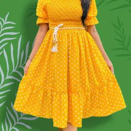 hoc's Women Fit and Flare Yellow Midi/Calf Length Dress-picture-40
