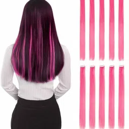 2 Pcs Baby Pink Synthetic Straight Extensions 21 inch For Girls Women Hair Extension-image-13