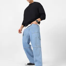 urbano fashion Men Loose Fit Mid Rise Light Blue Jeans image 4