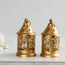 sunrisecorparts Metal Lantern/Hanging Tealight Holder Gold Metal Hanging Lantern-picture-19
