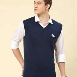 monte carlo Men Solid V Neck Blue Sweater-picture-13
