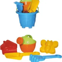 quasar Beach Toys Set for Kids 6 Piece Set for Kids with Bucket, 2 Sand Modul, 2 Tools & 1 Gardening Water Can / Sand Garden Made in India Pretend Role Play Set Children Learn Play Fun Toddler Kids Set Gift for Boys Girls image 3