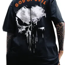 leotude Women Printed Round Neck Cotton Blend Black T-Shirt image 2