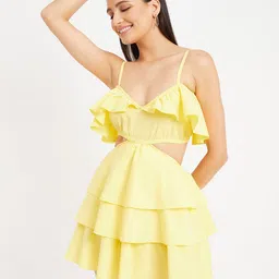 Women A-line Yellow Mini/Short Dress-image-47