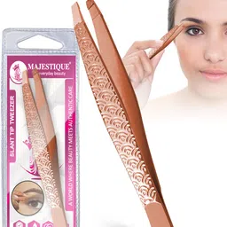 majestique Slant Tip Tweezer, 3D Touch Stainless Steel Eyebrow Plucker Facial Hair - Gold-picture-14