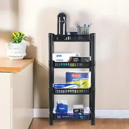 kuber industries 4-Tier Multipurpose Racks For Storage | Kids Toy Organizer | Black Plastic Open Book Shelf-picture-25