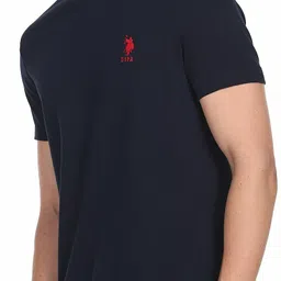 u.s. polo assn. Men Solid Round Neck Cotton Blend Blue T-Shirt image 4