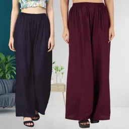 Women Regular Fit Blue, Purple Viscose Rayon Trousers-image-7