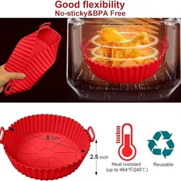 lijie Air Fryer-RED Air Fryer Tray, Food Safe Heating Baking Tray, Non-Stick Silicone Airfryer Tray image 2
