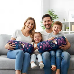 villagers Microfibre Bolster Pack of 2 Geometric Butterfly & Heart Print Design image 2