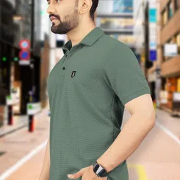 vebnor Men Solid Polo Neck Polyester Green T-Shirt image 5