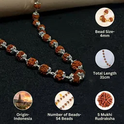 divine hindu Divine Rudraksha Necklace | 54 Beads | Silver Coated | Spiritual Jewelry | Men Silver Plated Rudraksha Necklace image 2