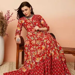 kawdi fashion Printed Pure Cotton Stitched Anarkali Gown image 5