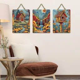 ranovaa Wooden Wall Hanging Waterfall Design | Decorative Home Decor (DWA_9661) Pack of 3 image 4