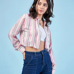 chimpaaanzee Women Boxy Fit Solid Spread Collar Casual Shirt image 5