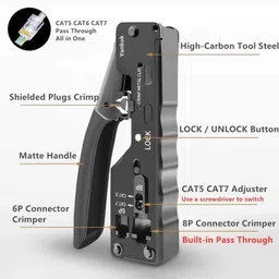 BALRAMA Pass Through Crimping Tool Cat5 Cat6a Cat7 RJ45 RJ12 RJ11 Cable Tester Stripper Combo Set image 4