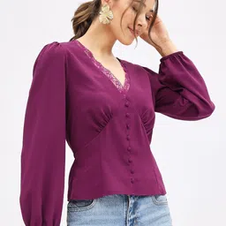harpa Casual Regular Sleeves Solid Women Purple Top-picture-26