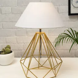 homesake Modern Farmhouse Metal Diamond Desk Table Lamp with Light Bulb Decorative Bed Table Side Golden Light, White Table Lamp-picture-26