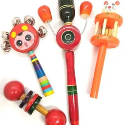 rainbowstore Handcrafted Wooden Rattles: Set of 4 - Delightful Fun Rattle-picture-30