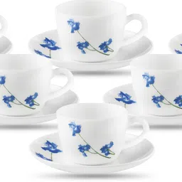 laopala Pack of 12 Opalware Novo Blue Orchid 150 ml Cup Saucer Set image 1
