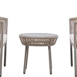 OUTAREA Rope Conversation Set, Rattan 2 Single Chairs and Coffee Table, Suitable for Indoor, Outdoor, Balcony, Courtyard, Poolside, Lawn, Backyard (Beige & White) image 2