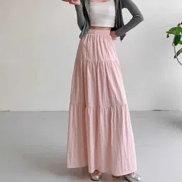 Women Solid A-line Pink Skirt-image-0