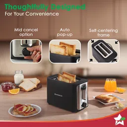wonderchef Roma 2-Slice Pop-up Toaster with Lid Cover, Automatic Electric 800 W Pop Up Toaster image 4