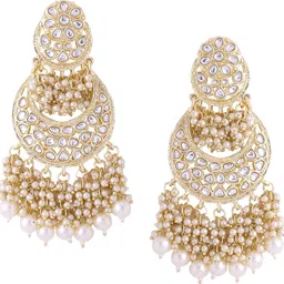 yellow chimes Earrings for Women and Girls Traditional Kundan Chandbali Crystal Metal Chandbali Earring image 3