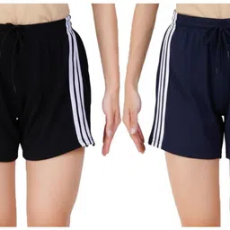 Pack of 2 Self Design Women Black, Dark Blue Boxer Shorts, Casual Shorts, Gym Shorts, Night Shorts, Regular Shorts, Sports Shorts-image-72