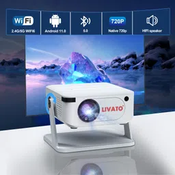 Livato HA109 4K Support Native HD Android 11 Freestyle Auto Keystone (5000 lm / 1 Speaker / Wireless / Remote Controller) Portable Projector image 2