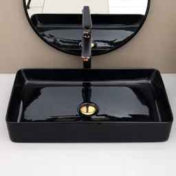 moro CRETA BLACK [24 x 14] Wash Basin For Luxury Bathroom , Square Top For Hotel And Home Table Top Basin image 2