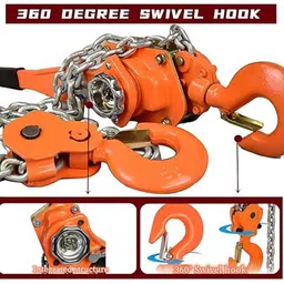 voltz VZ-3Ton x 3Mtr Rachet Lever Chain Hoist Block Cap Rachet Puller Hoist (Orange) Front and Rear Mount Towing Hook image 5